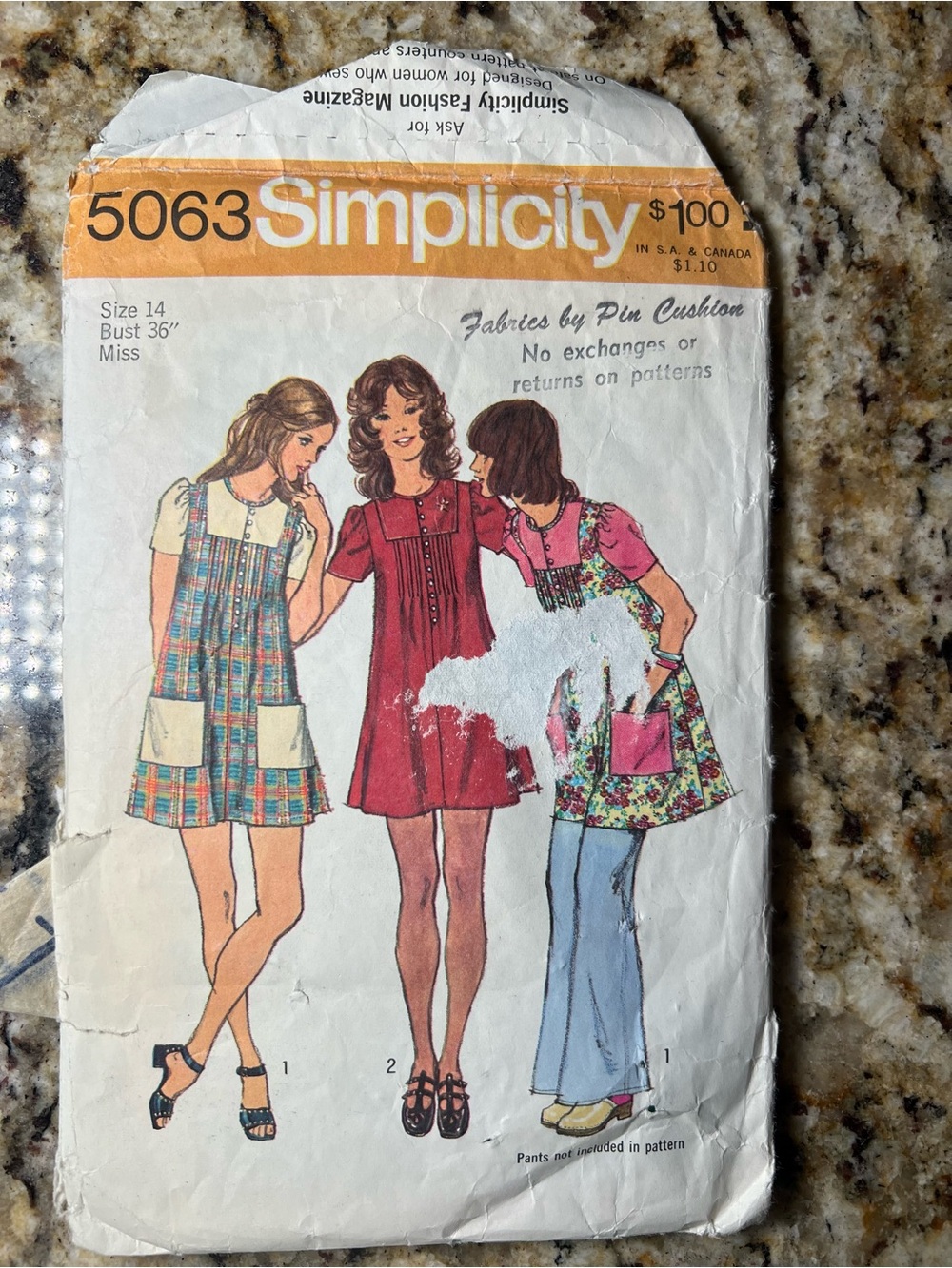 Vintage 1972 Simplicity 5063 Mini Smock Babydoll Dress Pattern Size 14